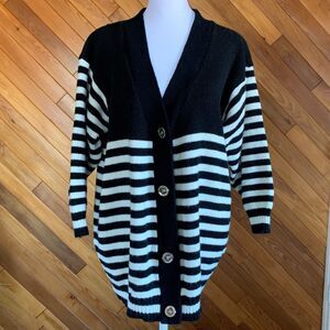 Vintage 80s B&W Striped Cardigan with Gold Buttons